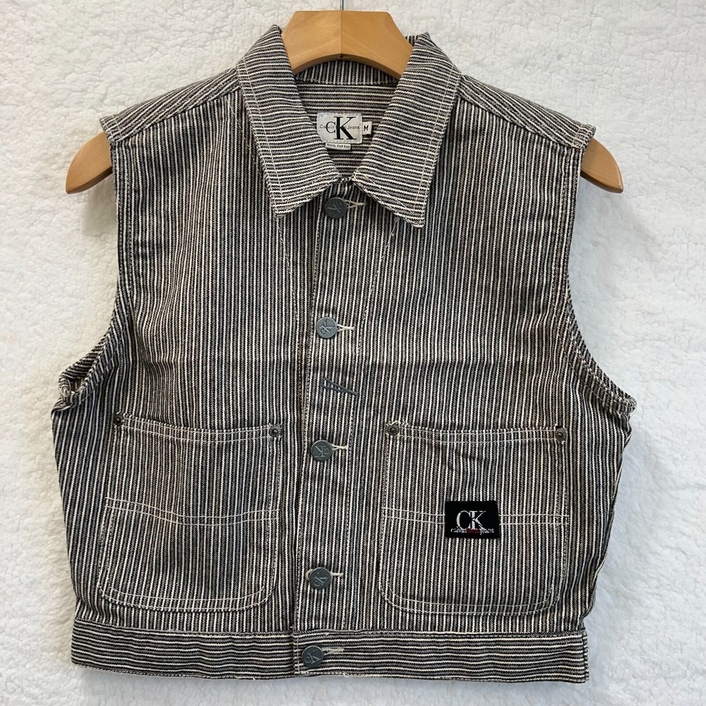 Calvin Klein Jeans Black and White Striped Denim Vest